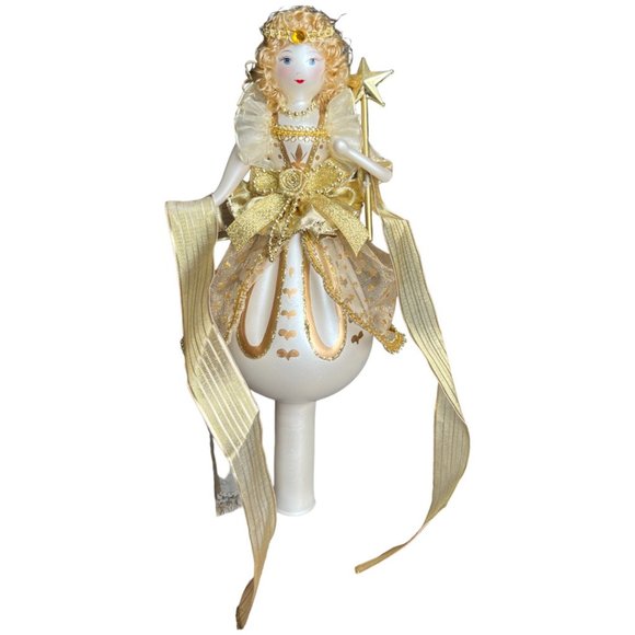 Vtg SOFFIERIA DE CARLINI Handblown Glass Gold Angel Tree Topper Wand Curls Italy - Picture 14 of 15